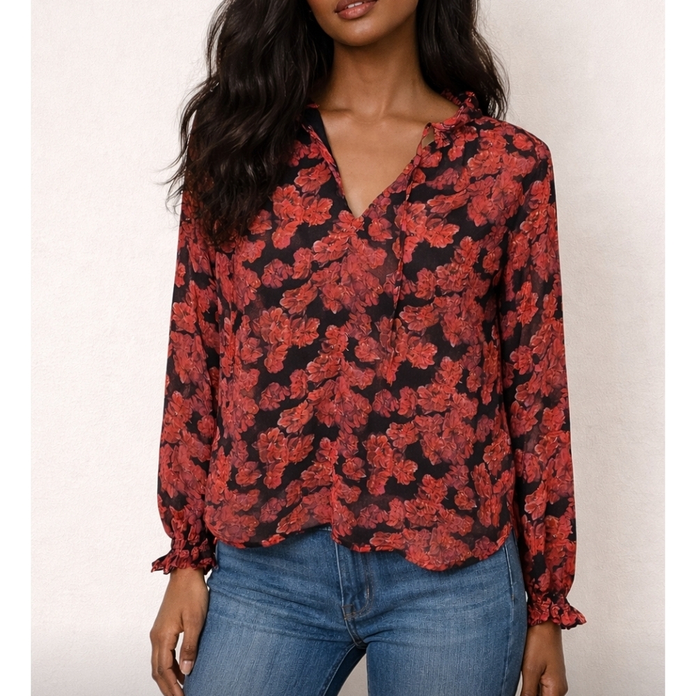 cupcakes & cashmere Black and Red Floral Blouse